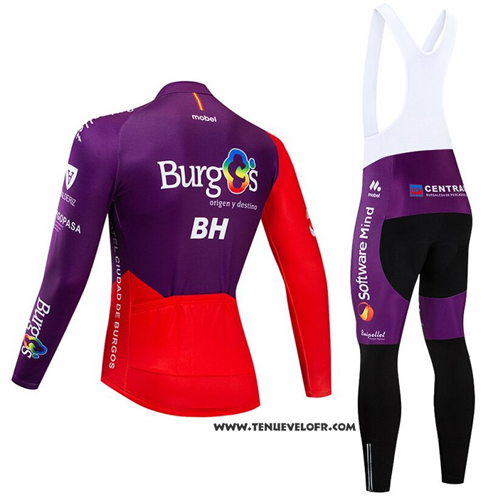 2020 Maillot Cyclisme Burgos BH Violet Rouge Manches Longues et Cuissard